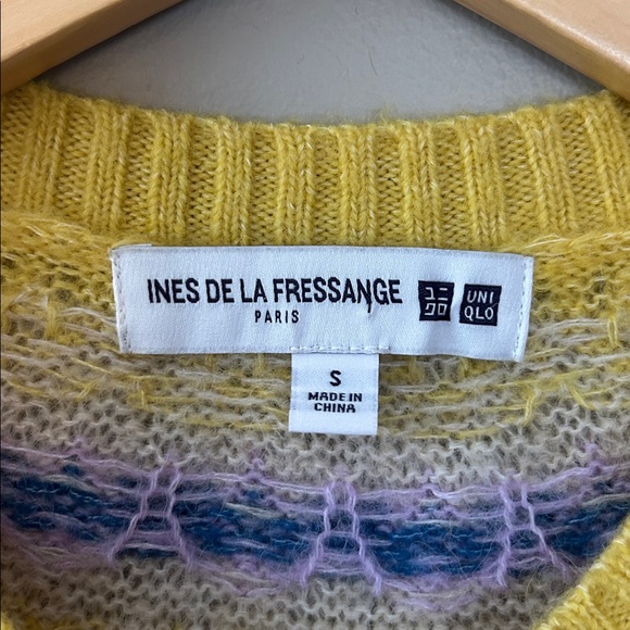 Ines De La Fressange x Uniglo Yellow Fair Isle Cardigan Sweater Size Small‎ Wool - Picture 2 of 8